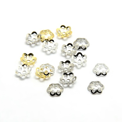 Brass Tiny Flower Bead Caps, Fancy Bead Caps, 5x1mm, Hole: 1mm