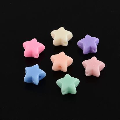 Mixed Solid Color Opaque Acrylic Five-Pointed Star Beads, 11x6mm, Hole: 2mm, about 1050pcs/500g