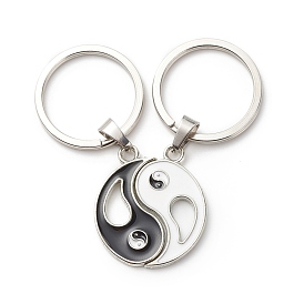 Porte-clés pendentif fendu en alliage d'émail, avec fermoir 304 en acier inoxydable, potins / yin yang, platine