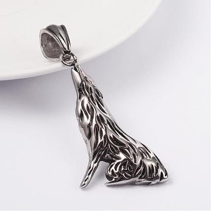 316 Surgical Stainless Steel Pendants, Howling Wolf Pendants, 46x29x6mm, Hole: 7x10mm