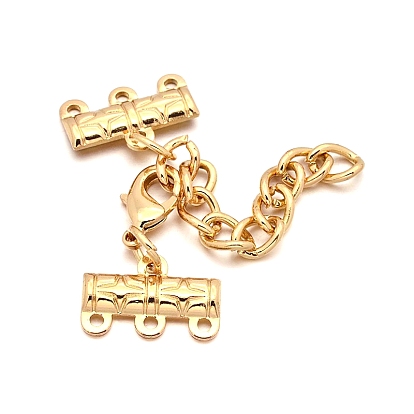 Iron Chain Extender, Necklace Layering Clasps, with 3-Strand Cord Ends and Lobster Claw Clasp, 51mm, Hole: 2mm, End Chain: 20x13x2.5mm, Clasp: 15x9x3.5mm