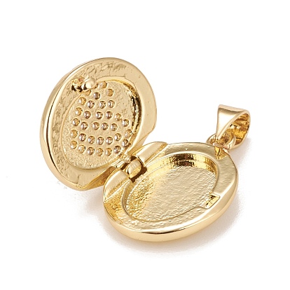 Brass Micro Pave Cubic Zirconia Locket Pendants, Photo Frame Charms for Necklaces, Real 18K Gold Plated, Lead Free & Cadmium Free, Oval with Heart