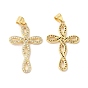 Brass Micro Pave Clear Cubic Zirconia Pendants, Cross Charms