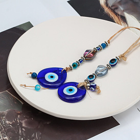 Turkish Evil Eye Lucky Blue Eye Pendant Decorations, with Hemp Rope, for Men Women Car Key