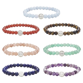 7 pcs 7 style naturel mélange de pierres précieuses et d'alliages saint benoît bracelets extensibles perlés pour femmes