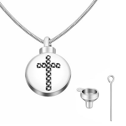 Rhinestone Urn Ashes Necklace, Platinum Brass Pendant Necklace for Women