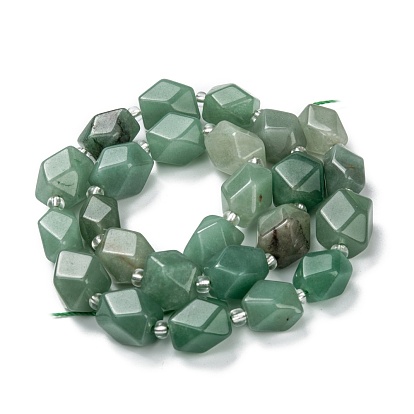 Natural Green Aventurine Beads Strands, with Seed Beads, Faceted, Polygon