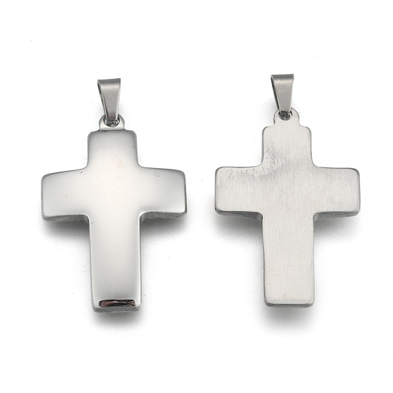 Cross 304 Stainless Steel Surface Pendants, 36x24x4mm, Hole: 5x9mm