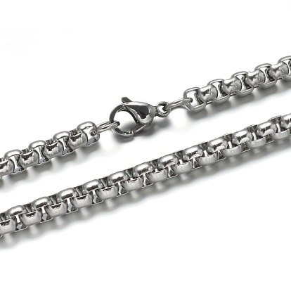 304 Stainless Steel Box Chains Necklaces, with Lobster Claw Clasps, 23.6 inch(60cm), 5mm