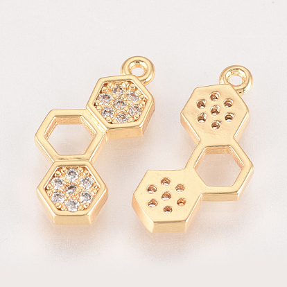 Brass Cubic Zirconia Pendants, Hexagon