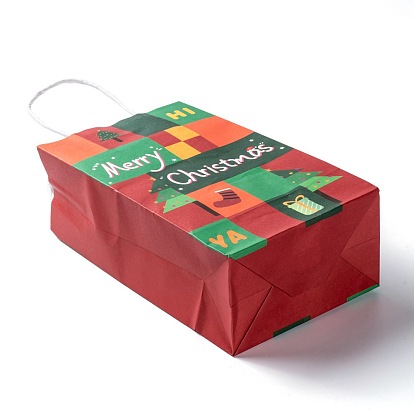Рождественские тематические подарочные пакеты из крафт-бумаги, с ручками, сумки для покупок