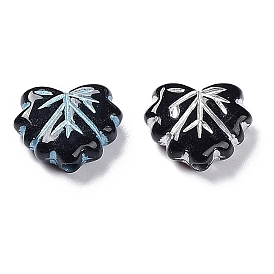 Black Opaque Acrylic Beads, Metal Enlaced, Leaf