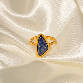 18K Gold Plated Stainless Steel Blue Stone Triangle Ring for Women - Trendy and Non-Fading Jewelry