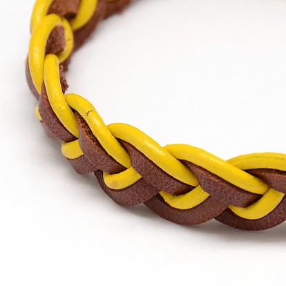 Trendy Unisex Casual Style Braided Waxed Cord and Leather Bracelets, 58mm