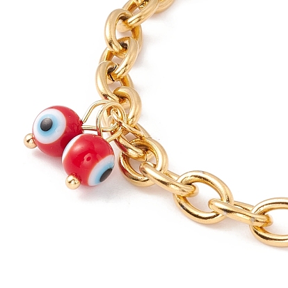 Bracelet à breloques mauvais œil en pierres synthétiques, 304 bracelet chaînes de câbles en acier inoxydable pour femmes