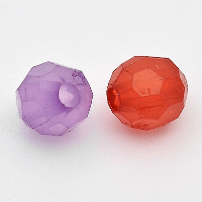 Transparent Acrylic Beads, Mixed-Color, Faceted Round, 10mm, Hole: 1mm, about 900pcs/500g