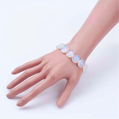 Gemstone Beads Stretch Bracelets, Flat Round