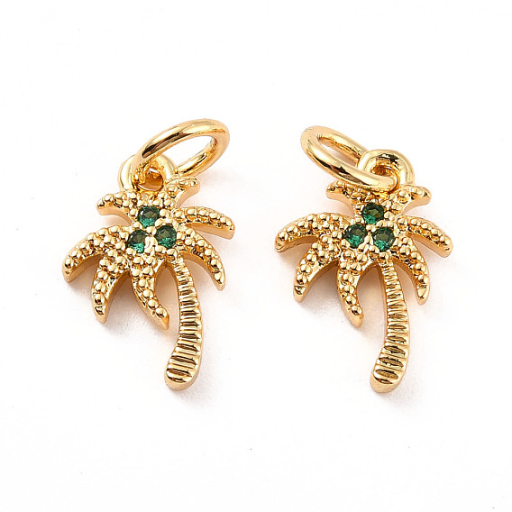 Rack Plating Brass Micro Pave Cubic Zirconia Charms, with Jump Ring, Cadmium Free & Lead Free, Coconut Tree