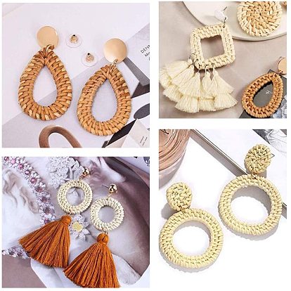 Handmade Reed Cane/Rattan Woven Linking Rings, For Making Straw Earrings and Necklaces, Mixed Shapes
