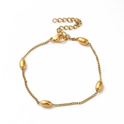 Placage ionique (ip) 304 bracelets gourmette en acier inoxydable, bracelets de perles ovales pour femmes