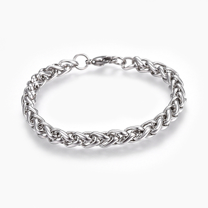 304 Stainless Steel Wheat Chain Bracelets, with Lobster Claw Clasps