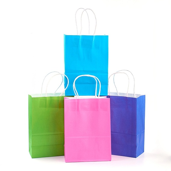 Bolsas de papel kraft de color puro, bolsas de regalo, bolsas de compra, con asas de hilo de papel, Rectángulo