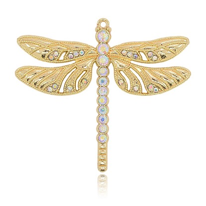 Golden Alloy Rhinestone Dragonfly Big Pendants, Long-Lasting Plated,  Nickel Free & Lead Free, 57x64x2mm, Hole: 2mm