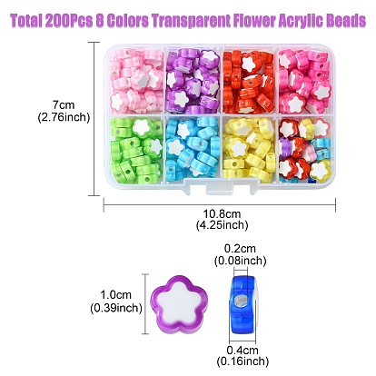 200Pcs 8 Colors Transparent Flower Acrylic Beads, Bead in Bead