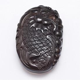 Natural Ice Crystal Obsidian Carven Pendants, Chinese Dragon