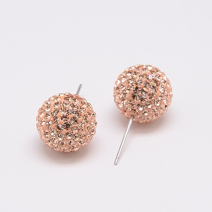925 Sterling Silver Austrian Crystal Rhinestone Ear Studs, with Ear Nuts, Round, 12mm, Pin: 0.8mm