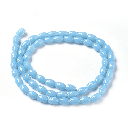 Opaque Solid Color Glass Beads Strands, Faceted, Rice