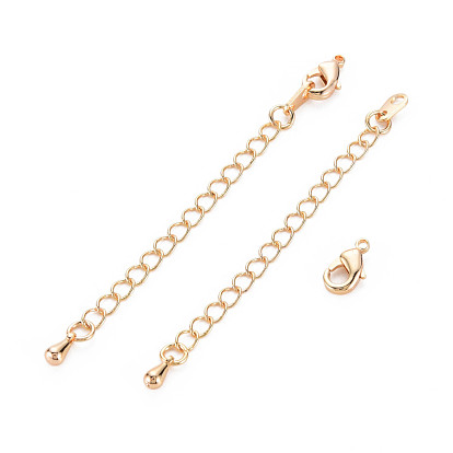Brass Chain Extender, Curb Chains with Teardrop Charms & Lobster Claw Clasps, Nickel Free