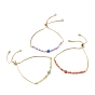 Bracelets coulissants en laiton, avec des perles zircons, main lampwork mauvais oeil perles rondes à plat