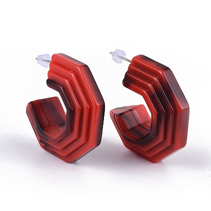 Acrylic Stud Earrings, Half Hoop Earrings, with 304 Stainless Steel Stud Earring Findings and Plastic Ear Nuts