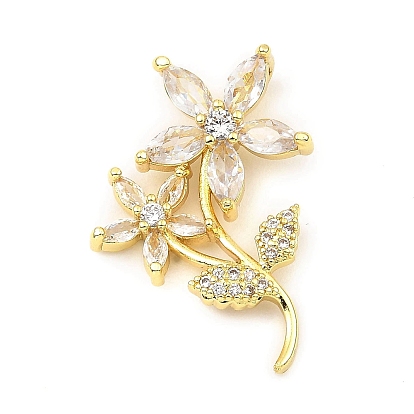 Rack Plating Real 18K Gold Plated Brass Pendants, with Cubic Zirconia, Long-Lasting Plated, Lead Free & Cadmium Free, Flower