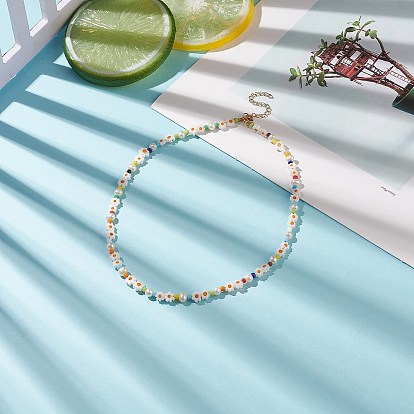 Collier de perles naturelles et de millefiori et de perles de verre pour femme