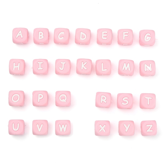 Силиконовые бусины с алфавитом для изготовления браслетов или ожерелий, стиль письма, кубические