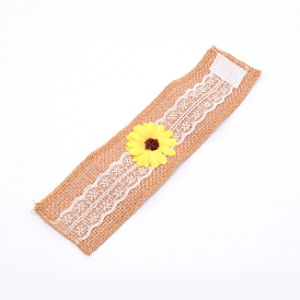 Burlap Napkin Ring Buckle, Wedding Table Chair Buckle with Lace, Hook and Loop Tapes, for Wedding Banquet Party Decoration, Rectangle with Sunflower