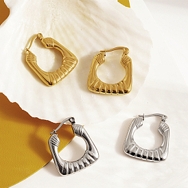 Толстая квадратная текстурированная серьга-кольцо из нержавеющей стали, для женщин