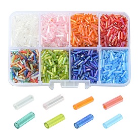 96G 8 Colors Transparent Colours Rainbow Glass Bugle Beads, AB Color