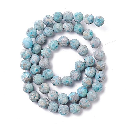 Brins de perles de pyrite naturelle et de turquoise, givré, ronde