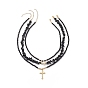 3 pcs 3 style 304 ensemble de colliers pendentif corss en acier inoxydable, colliers empilables de perles d'onyx noir naturel, d'obsidienne et de perles pour femmes
