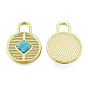 Rack Plating Alloy Pendants, with Synthetic Turquoise, Cadmium Free & Nickel Free & Lead Free, Light Gold, Flat Round