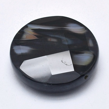 Натуральный черный агат бисером, граненые, окрашенная и подогревом, плоско-круглые