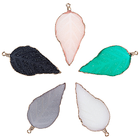 Electroplate Druzy Resin Big Pendants, with Iron Findings, Leaf, Light Gold