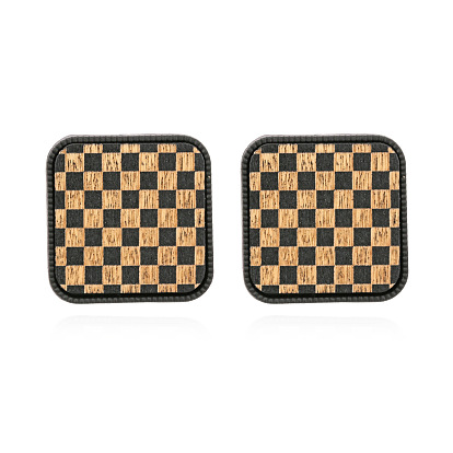 Minimalist Geometric Block Branch Earrings Leather Chess Studs Unique Design Ear Jewelry Women