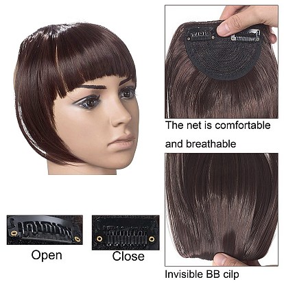 Clip in Hair Fringe for Women, Heat Resistant High Temperature Fiber, Synthetic Flat Bang with Temples Front Face Fringe