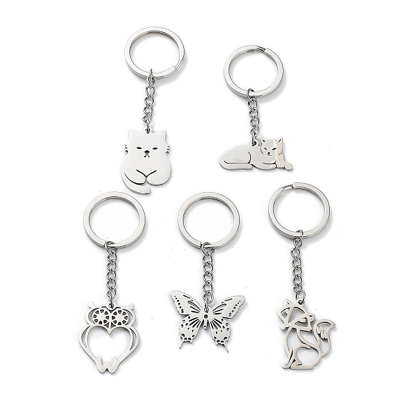 Animal 304 Stainless Steel Pendant Keychains, with Key Ring, Stainless Steel Color