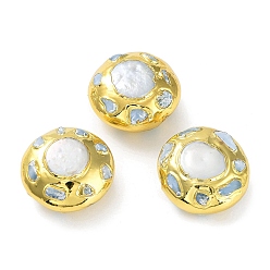 Perlas naturales larimar, con fornituras de latón en tono dorado enchapadas en rejilla y perla keshi natural, larga duración plateado