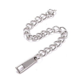 304 Stainless Steel Chain Extender, Curb Chain, with 202 Stainless Steel Chain Tabs, Rectangle